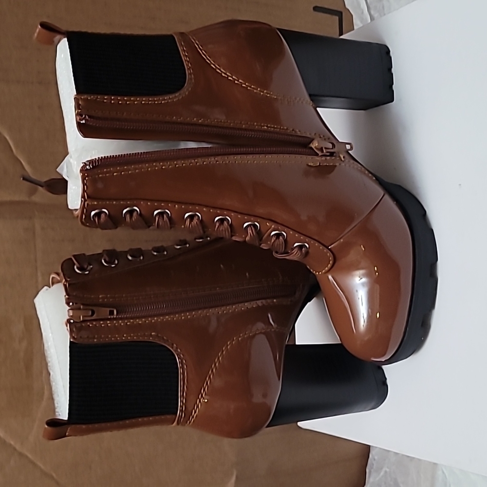Cognac Boots Zip Up Chunky heel Size 6M Women's New